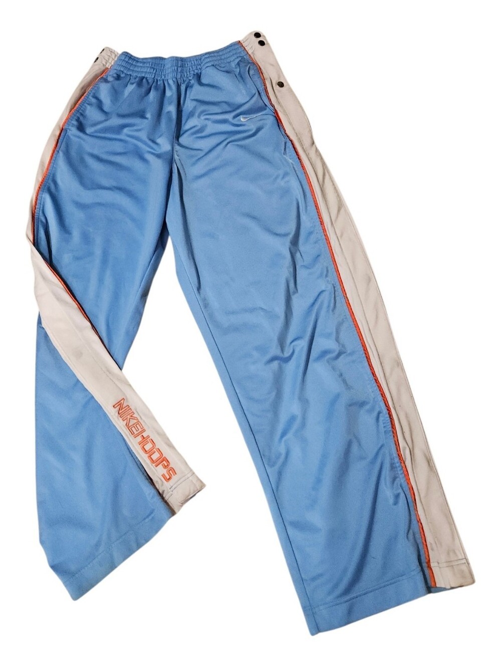 Nike Vintage Light Blue Orange Tearaway Full Leg Snap Button Track Pants